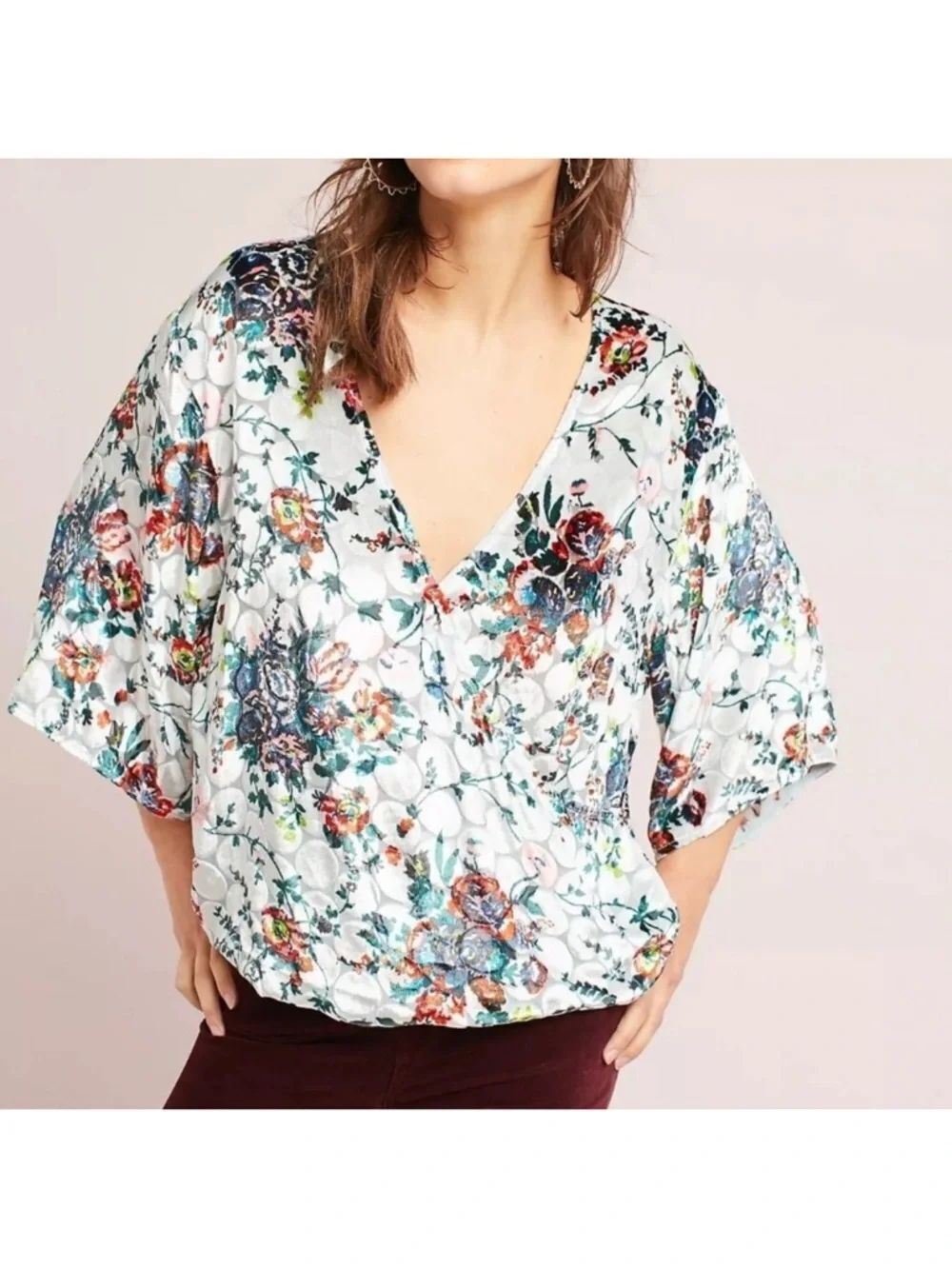 Anthropologie MAEVE Umi Velour Floral Wrap Top M